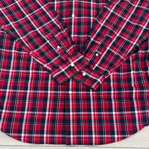 Chaps Men's Easy Care Red White Blue Plaid Button Up Shirt - Picture 2 of 8